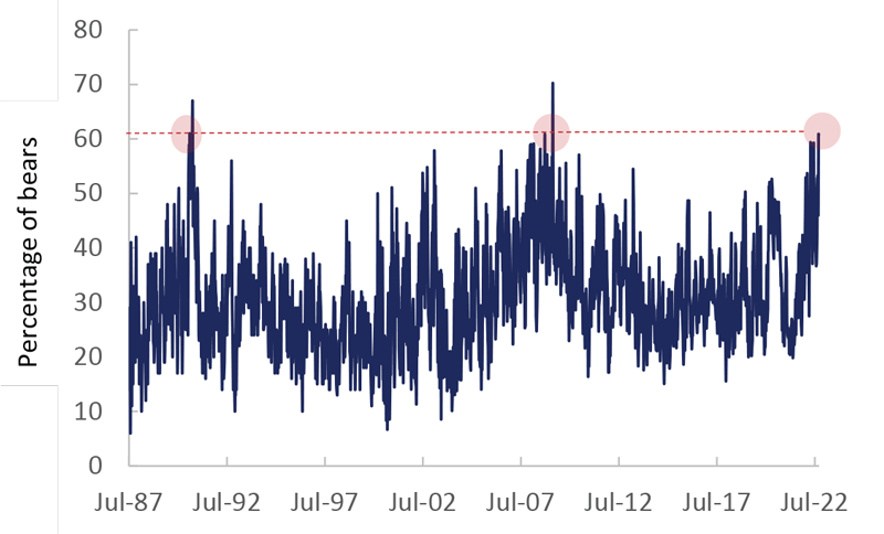 % of bears in the American Association of Individual Investors Sentiment Survey